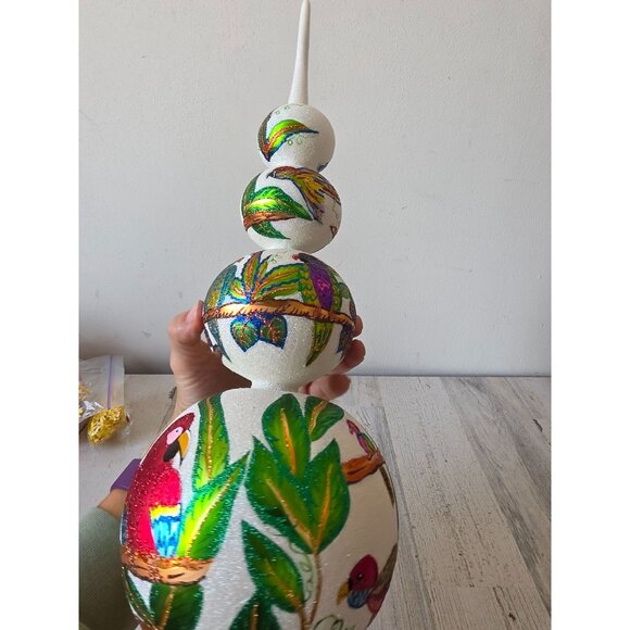 Larry fraga parrot tree topper finial tropical macaw RARE signed glitter sparkle - Picture 6 of 10
